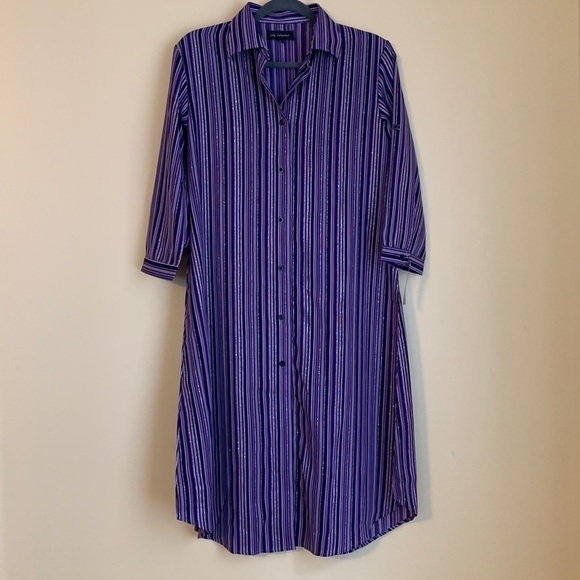 Lilly Collection | Purple Striped Button Down Metallic Thread Shirt Dress NWT S - Picture 1 of 17